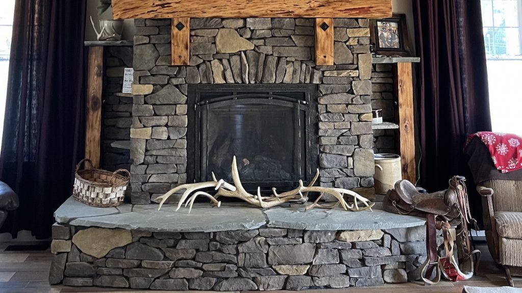 Fireplace made with rustic fieldstone