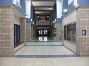 Ground face in a school hallway